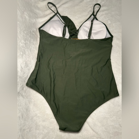 Olive Green Ruffled One-Piece Swimsuit - Picture 2 of 5